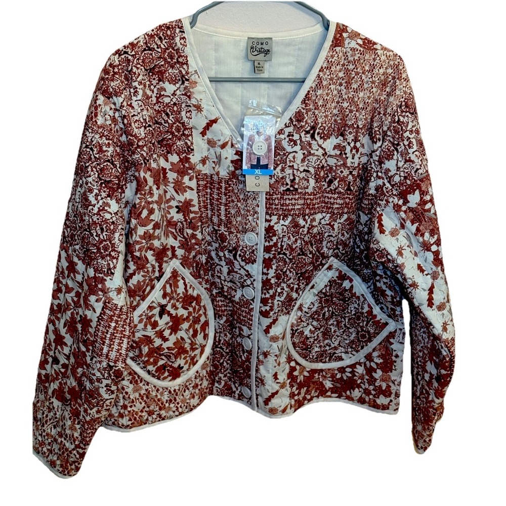 COMO VINTAGE Women’s White & Red Quilted Blazer Jacket XL New With Tag - Picture 2 of 8